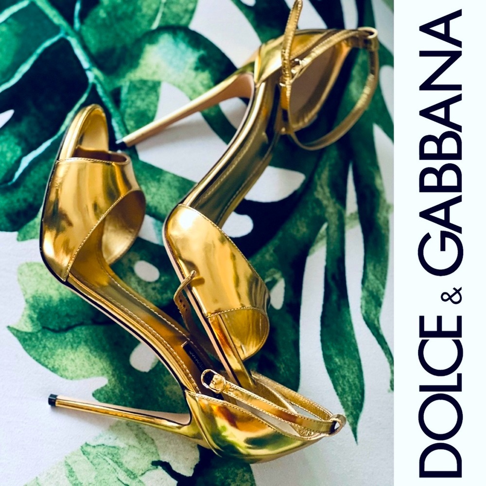 Dolce & Gabbana gold ankle strap sandals high heels gold shoes - Picture 3 of 17
